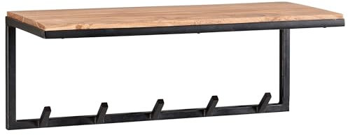 FineBuy Design Wandgarderobe Akazie Massivholz/Metall 70x27x30 cm, Hakenleiste mit Ablage, Flurgarderobe Garderobe Wand Holz