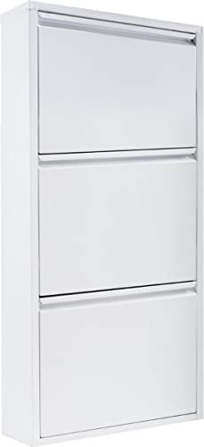 Metall-Schuhschrank 3-Türen - 50 x 15 x 103 cm - Platzsparendes und Stilvolles Schuhregal - Moderne Schuhschränke - Schuhaufbewahrung - Weiß