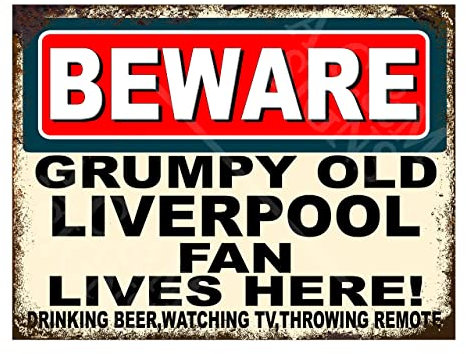 Liverpool Gifts Metal Tin Sign Vintage Beware Liverpool Fan Lives Here Football Present For Men Women Fans Cave Poster Plaques For Wall Art Home Room Bedroom Bar Pub Decor Ref4804 (10x8 inches)