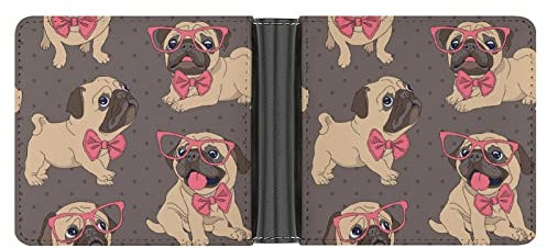 Herren Ledergeldbörse Cartoon-Mops-Hund Portemonnaie Für Männer