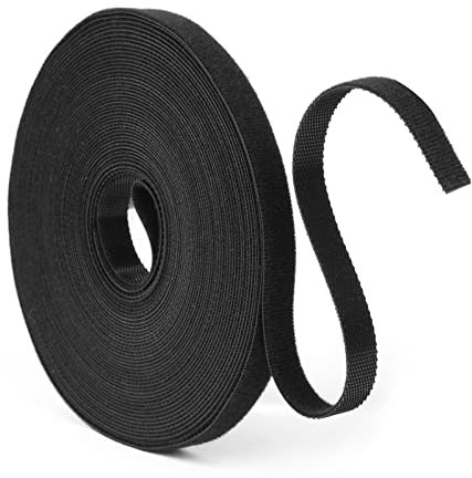 URAQT Fastening Tape Hook and Loop Cable Ties, 10mm x 10m Reusable Self Adhesive Cable Ties Straps for Cable Management, Cord Organizer Straps, Black (10m)