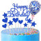 Zayin Personalised Happy Birthday Cake Topper Set,Happy Birthday Sign for Cake,11p Glitter Balloon Stars Heart Cupcake Topper Birthday Cake Party Decoration（Universal,Royal Blue）