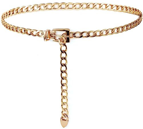 TIESOME Damen Kettengürtel, Gold Ketten-Gürtel Einstellbar Taillenkette, Dünne Taille Gürtel Rockgürtel für Damen, Waist Chain Belt for Women (L:130cm)