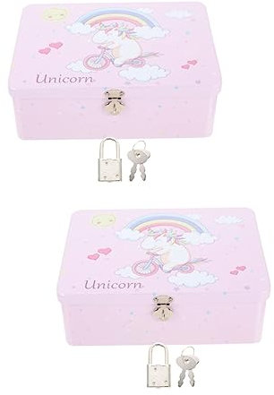 2pcs Box storage box with lock cookie tins with lids money saving bank coffee storage tin keepsake present holder unicorn tea party food storage tins child Tinplate desk biscuit box
