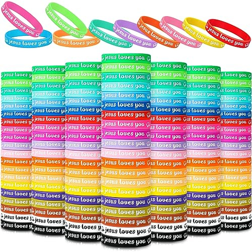 Jerify 200 Stück Jesus Loves You Silikon-Armband, christliche Armbänder, Bibelvers, Gummi-Armband, religiöse, bunte Bänder für Partygeschenke, Geschenke, Preise