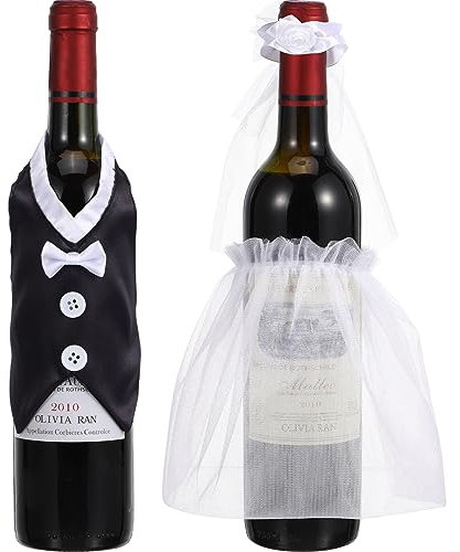 BESTonZON 4 Stück Hochzeits Weinflaschen Set Für Paare, Hochzeits Weinflaschen Dekorieren Set, Flaschendeko Braut Und Bräutiga, Hochzeitsflaschen-Dekorationen Für Hochzeit Tischdeko, Hochzeits
