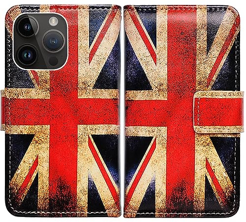Bcov Case for iPhone 15 Pro Max,Retro Union Jack Flag Leather Flip Phone Case Wallet Cover with Card Slot Holder Kickstand For iPhone 15 Pro Max