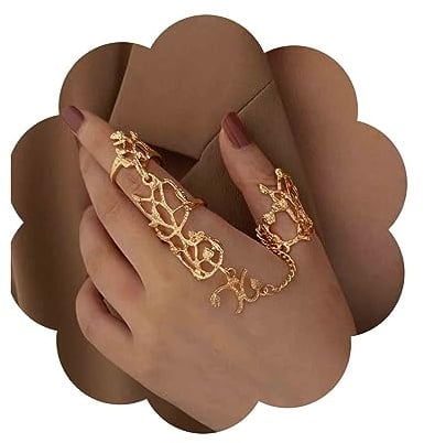 Aneneiceera Anello Vintage A Dito Intero Anello Lungo A Due Dita Anello Gotico Dichiarazione Anello Punk Dito Imbracatura Anello Regolabile Dito Anello Gioielli Per Le Donne E Le Ragazze (oro)
