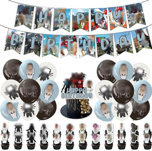 Tomicy 44 Pcs Skibidi Geburtstag Dekorationen Party deko Set, Toilet Geburtstagsdeko Luftballons Toilet Dekoration Toilet Kuchendeko Cupcake Topper Happy Birthday Banner