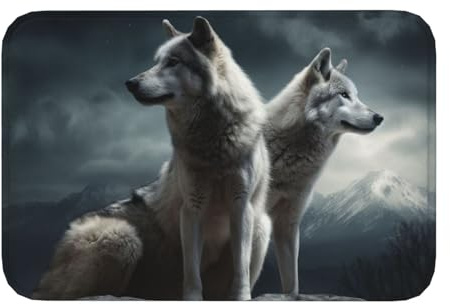Fußmatte für Haustür, Motiv: Wolf bei Nacht, Flanell, rutschfest, weich, saugfähig, langlebig, waschbar, Teppich für Schlafzimmer, Küche, Eingangsbereich, Veranda, 40,6 x 61 cm