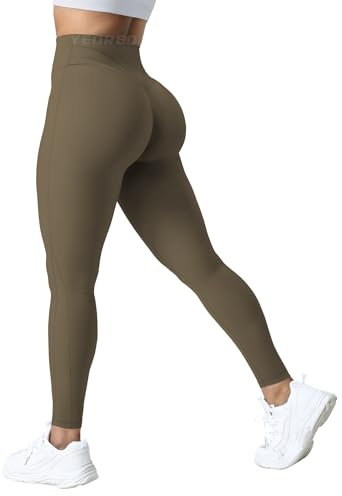 YEOREO Workout Leggings Damen Lifting Tummy Control Hohe Taille Gym Yoga Compression Pants Blickdicht Sporthose Coffee L