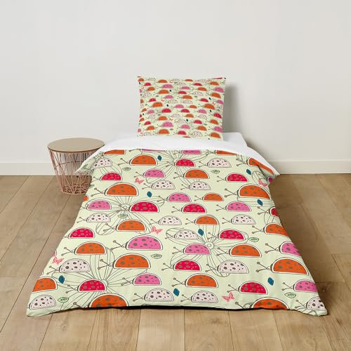 Hiseng Bettwäsche-Sets Kinder Bettwäsche Set mit Kissenbezug, Kuschel Bettwäsche mit Reißverschluss, 3D Marienkäfer Bettbezug für Mädchen und Jungen (135x200cm,Rosa Orange Marienkäfer)
