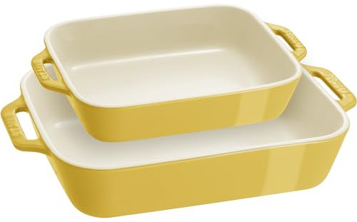 STAUB Steinzeug Gratins Keramik Rechteckiges Backset, Auflaufform, 2-teilig, Zitron, 2-teilig