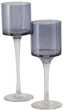 City Chic Kelch Kerzenhalter, 2er Set, graue Tassen und klare Stiele, lackiertes Glas, 9,75 und 11,75 Zoll für Votivkerzen und Teelichter