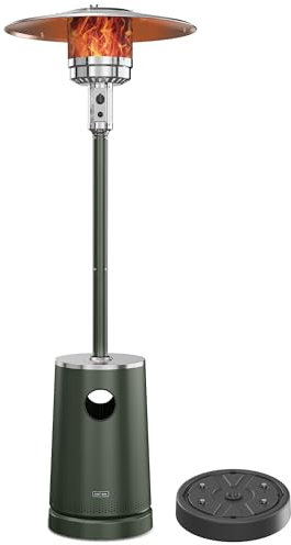 EAST OAK Chauffage de terrasse 50 000 BTU avec bac à sable, design de table, brûleur double couche en acier inoxydable, roues, système de triple protection, chauffage extérieur pour maison et