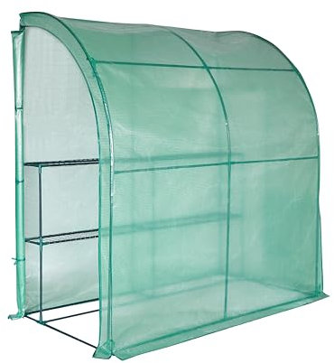 Top Home Solutions® Lean To Greenhouse - 4 Shelves Walk In Greenhouse With Green PE Cover, Roll-Up Zipped Door - Premium Quality Growhouse For Plants, Garden And Outdoor