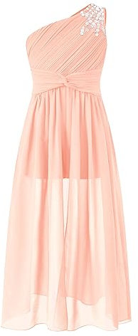 Doomiva Vestito Elegante per Bambina Ragazza Abito da Cerimonia Vestito da Banchetto Comunione Prima Monospalla Abito da Principessa Abito da Festa di Compleanno Rosa 13-14 Anni