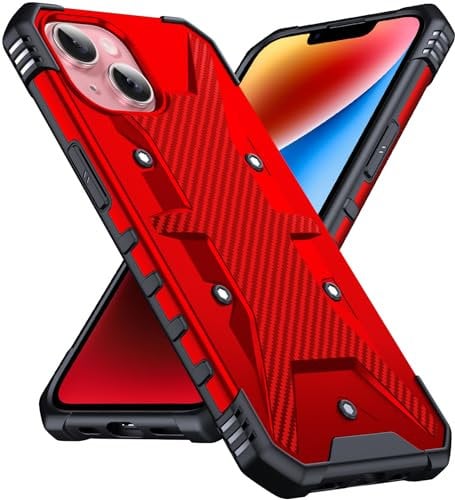 DASFOND Hülle für iPhone 14/13 Case mit Kameraschutz, Upgraded Militär Stoßfest Robust Heavy Duty Bumper Handyhülle Schutzhülle Cover für iPhone 14/13, Rot