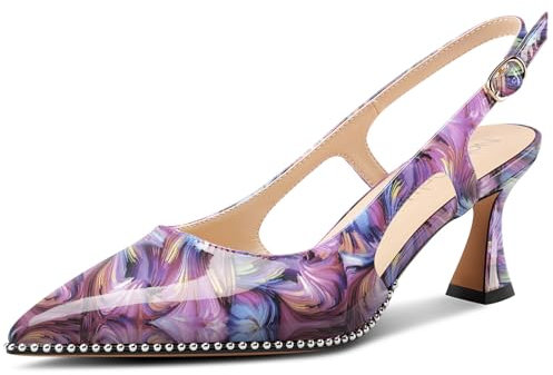 NobleOnly Donna Chiusa a Punta Medio Gattini Tacco Heel Slingback Pumps Fibbia Dress Casual Slip-on Scarpe 6.5 CM Heels Vortice Viola 41 EU