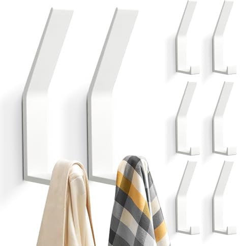 PDGROW® Kleiderhaken 8 Stück, Handtuchhaken zum Bohren(Schrauben unsichtbar!), Garderobenhaken Wand Moderne Garderobenleiste für Jacken, Mäntel, Kleidung, Schals, Handtaschen und Mehr (Weiß)