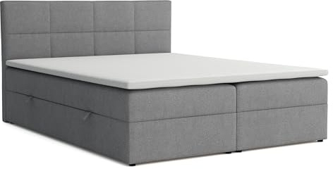 Boxspringbett 180x200 mit Bettkasten, Betty Doppelbett Grau Velourstoff | Bett 180x200, Doppelbett mit Topper (2 cm) für extra Liegekomfort