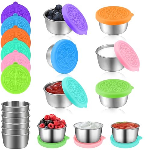 Jsleid 6 Stück Mini Dosen Mit Silikon Deckel, Auslaufsichere Salatdressing Behälter, 5.5x2.8 cm, Ideal Für Snacks, Dips, Gewürze, Bento Box Zubehör