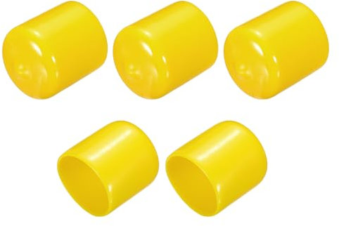 sourcing map 5pcs Rubber End Caps 25mm(1) ID PVC Vinyl Round Tube Bolt Cap Cover Screw Thread Protectors Yellow