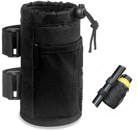 Bike Cup Holder with Mesh Pockets, 6.9 * 3.3 Inch Bike Water Bottle Holder, Bicycle Handlebar Drink Bottle Holder with Drawstring, Bicycle Cup Holder for Mountain Bike, Folding, Road Bike, Wheelchair
