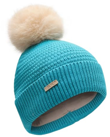 ZLYC Bonnets d'hiver pour enfants pour filles et garçons avec pompon - Bonnet en tricot doublé en coton, Taille unique