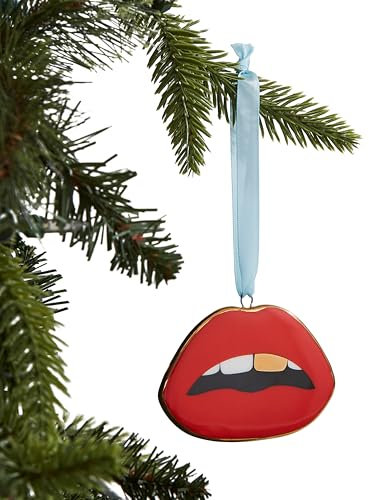 Jonathan Adler Lippen-Ornament - Hängender Schmuck aus Porzellan - Weihnachtsornament - Liebe - Rot - Oval