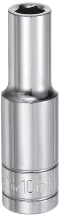 sourcing map 6-Point Socket 1/2 Drive 10mm Metric 3.1 Length 45# Steel Deep Sockets Full Polishing Chrome Sockets for Car Repair Mechanical Maintenance Home Use