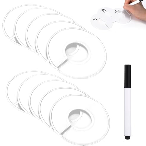 GVSS 10 Stück Trennwände für Kleidung, rund, Größe 10 cm, Weiß, runder Trenner für Kleidung mit 1 Marker, Schubladenteiler unter Kleidung, 10 cm