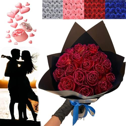 XiChiu Bouquet de Roses Artificielles à Paillettes Brillantes - Cadeau d'Amour et de Bricolage