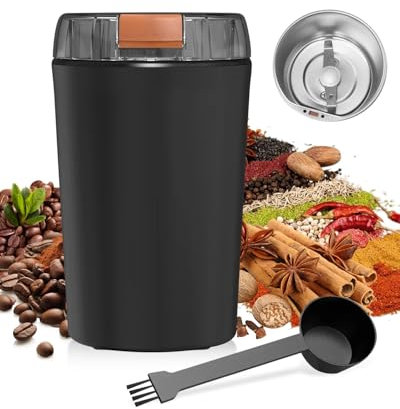 Lorrtta Electric Coffee Grinder, Powerful Compact Bean, Nut, Spice Grinder for Kitchen,80g Basin, 304 Stainless Steel, One Touch Safety & Easy Use, Spice Grinder, Nut Grinder, Includes Cleaning Brush