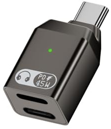 Duttek USB C 2-in-1 Splitter Adapter für Lightning Kopfhörer,mit PD 45W Schnellladung und USB C zu Lightning Kopfhörer Adapter für iPhone 16/15 Serie und mehr Typ C Geräte (Grau)