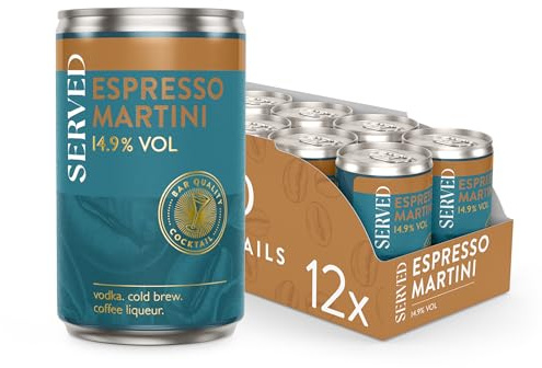 SERVED Espresso Martini Cocktails, 14.9% ABV, 12 x 125ml Cans | Premium Quality, Bar Strength, Pre-Mixed & Ready To Drink