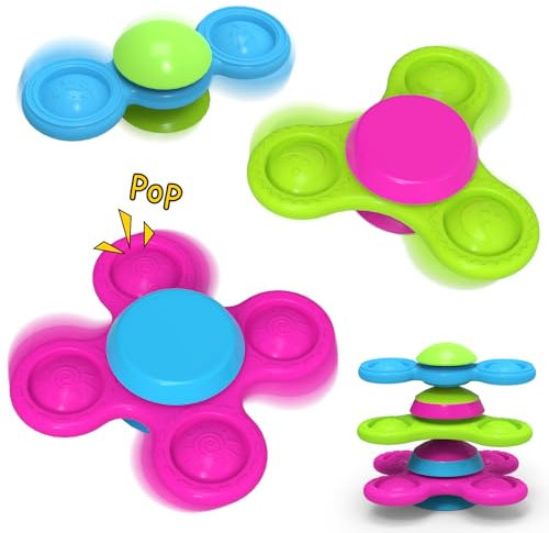 Saugspielzeug, 3 Stück, Silikon, sensorisches Spielzeug für Babys ab 10 Monaten, Saugnapf-Spinner, Spielzeug, Baby-Badespielzeug, Fidget Spinner für Kinder, Hochstuhl, Reisespielzeug für sensorische