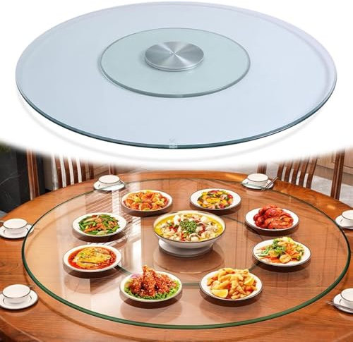BBERHFNFZK 60 70 80 90 100cm Rund Tischplatte Drehteller Großer Glas Lazy Susan Für Esstisch Küche Servierplatte Familienessen Drehplatte, Pflegeleicht, Glatt, Flexibel(32/80CM)