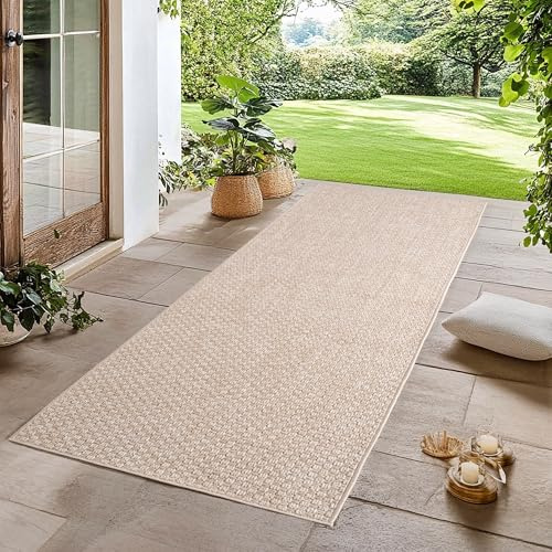Carpetsale24 In- & Outdoor Teppich Beige 80x250 cm Läufer, Wetterfest & UV-beständig, Ideal für Küche, Balkon, Terrasse, Wohnzimmer und Esszimmer, Einfarbig im Boho-Stil.