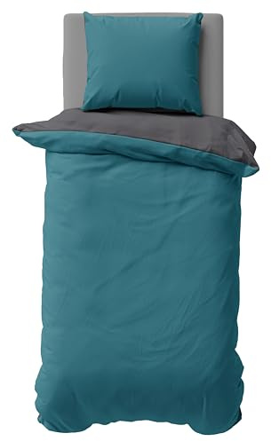 one-home Sommer Bettwäsche Weiche Satin Baumwolle Kühlend Wende Unifarben Bettbezüge, Farbe:Petrol, Größe:155x220 cm und 80x80 cm