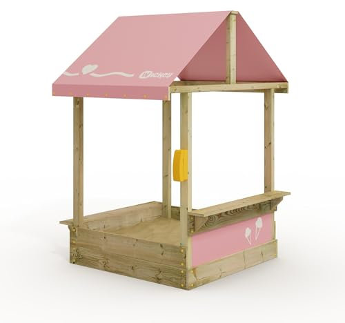 Wickey Sandkasten Dinky mit pastellpinkem Dach - Sandbox 113 x 113 x 28 cm - imprägniertes Massivholz