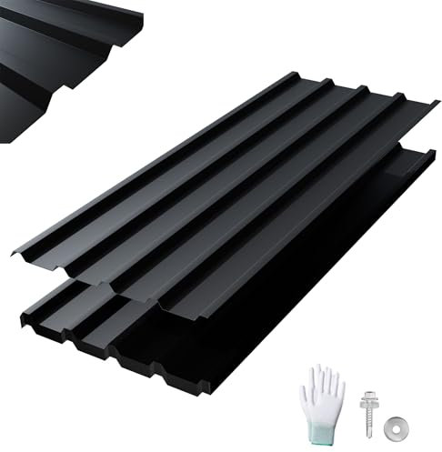 XMTECH 12x Trapezblech Profilblech 115 x 45 cm = 6,2 m² Schwarz – Verzinkt, Wetterfest & Korrosionsbeständig, Stahlblech Trapezprofil Dachplatten für Gartenhaus, Carport & Wand