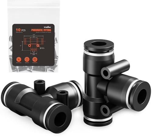 TRILINK 1/2 OD Pneumatik Steckverbinder – T-Stück Schnellsteckverbinder für Druckluft, Luftschlauch Verbinder, Steckverschraubung für Kompressor, Druckluft Werkzeuge & Schläuche (10 Stück)