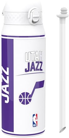 Ion8 NBA Utah Jazz Gourde Thermique Avec Paille Amovible, 750ml/24oz, Bouteille Étanche À Isolation Sous Vide, Facile À Ouvrir, Verrou Sécurisé, Passe Au Lave-Vaisselle, Couvercle Rabattable