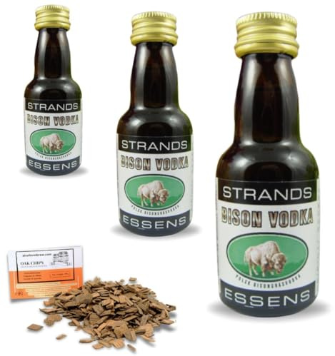 3 x Essenza Bison Vodka Style 25ml – Aroma Senza Alcol – Profilo Erbaceo Con Erba Di Bisonte – Con Chips Di Quercia Francese 20g In Omaggio