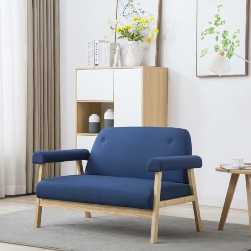 HETFTJN Kleines 2-Sitzer Sofa 115 x 69 x 75 cm in Blau mit Massivholzrahmen Modernes Design Bequeme Schaumstoffpolsterung für Wohnzimmer Jugendzimmer Balkon und Büro