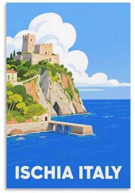 FJIWECWSQ Ischia Italien-Reiseposter, Vintage-Poster, 60 x 90 cm, Leinwand-Kunstdruck, Gemäldedrucke
