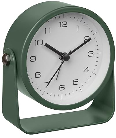 TFA Dostmann Design Wecker grün analog, 60.1042.04, ohne Ticken, extra leise, aus Metall, inkl Hintergrundbeleuchtung, auch als Tischuhr geeignet, grün