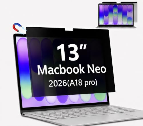 PinnWaa Magnetischer Blickschutzfilter für MacBook Neo 13 Zoll 2026 | für MacBook Neo 13 2026 A18 Pro Chip A3404, Abnehmbar, Anti Glare, Blaulichtfilter, Privacy Screen, Anti-Fingerabdruck