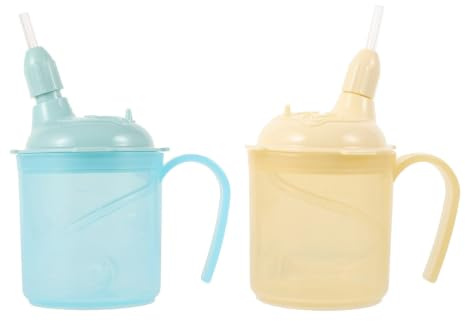 Homoyoyo 2 Pièces Gobelet D'alimentation 300ml avec Paille Anti-déversement en Pp pour Personnes Âgées Alitées et Adultes Handicapés, Facile à Manipuler et Nettoyer